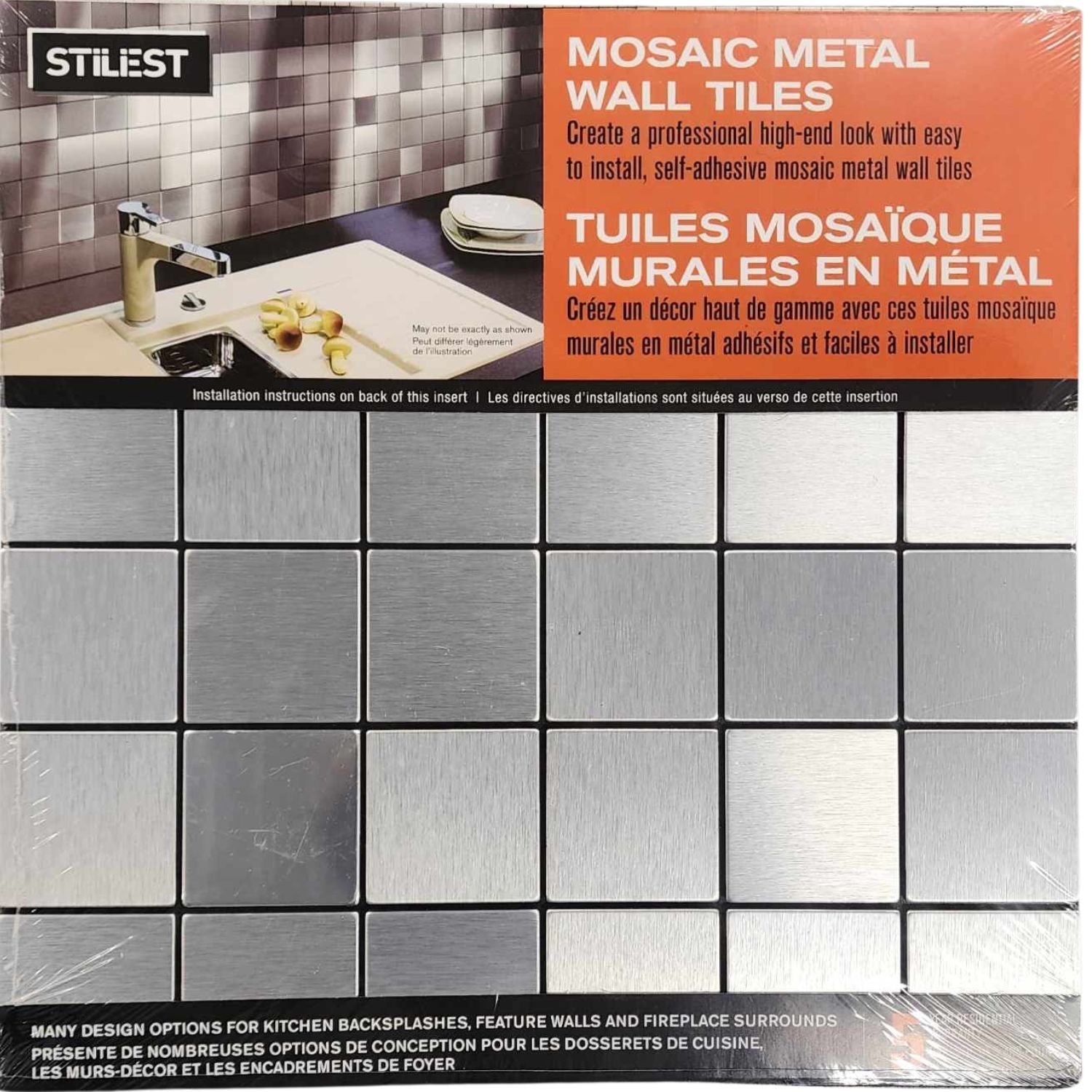 STILIEST tuiles mosaîque murales 2'' x 2'' argent (1pi2)