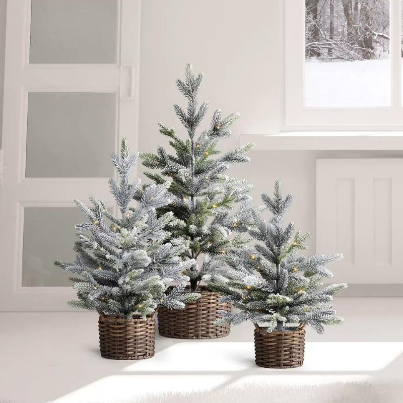 3 Arbres Floqués avec Ampoule Del