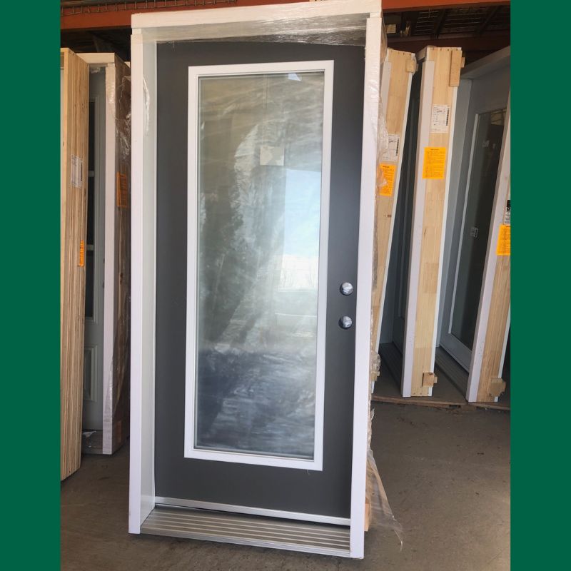 Porte extérieure grise vitrée - 38" x 82"3/4