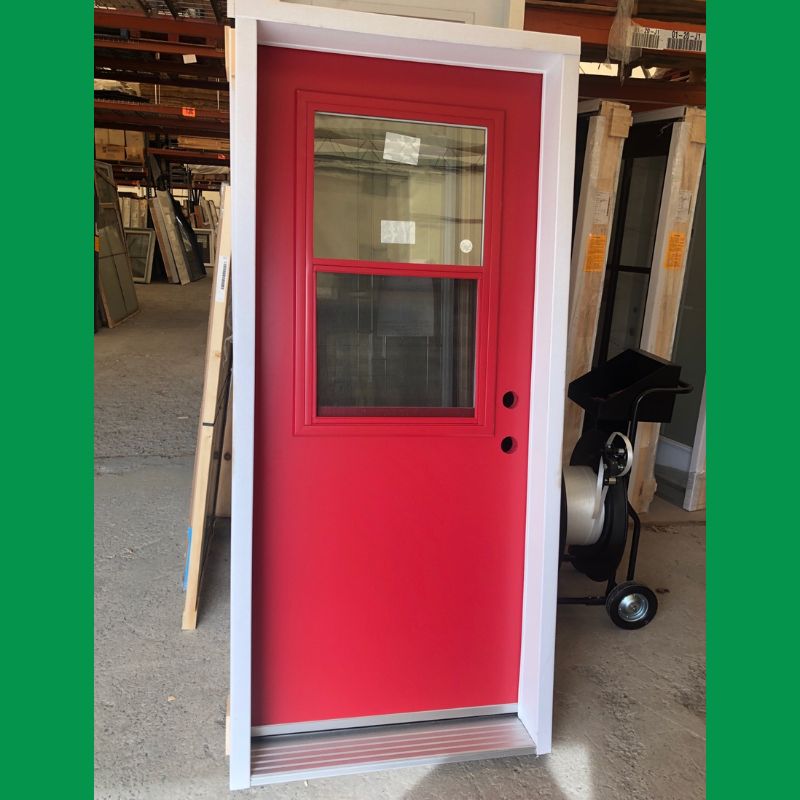 Porte extérieure rouge vitrée - 36'' x 80"/2