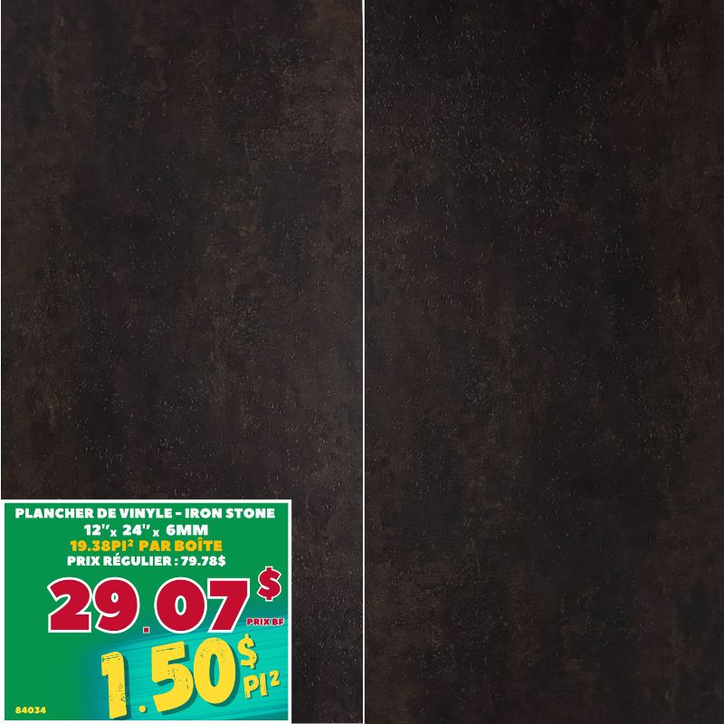 Plancher de Vinyle Iron Stone 12po x 24po x 6mm