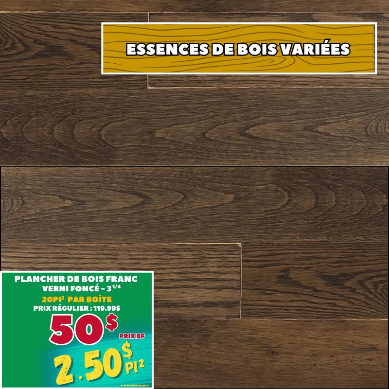 Plancher bois franc verni 3 1/4'' foncé