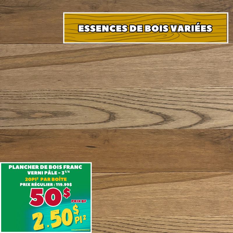 Plancher bois franc vernis 3 1/4" pâle