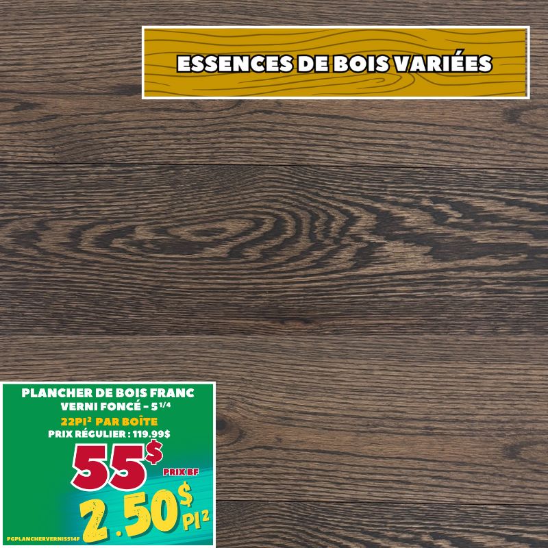 Plancher bois franc vernis 5 1/4" foncé