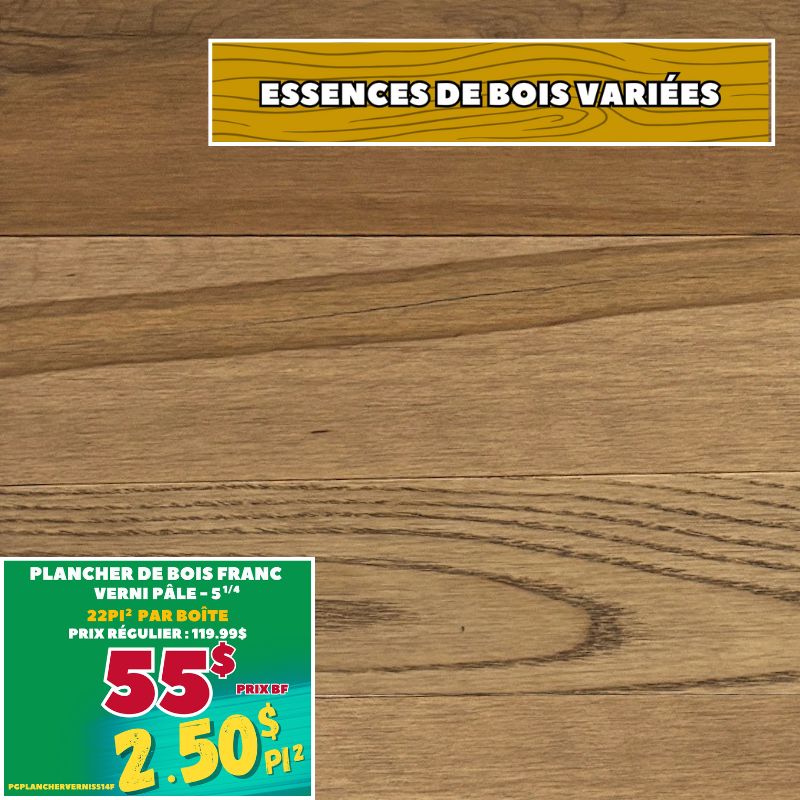 Plancher bois franc vernis 5 1/4" pâle