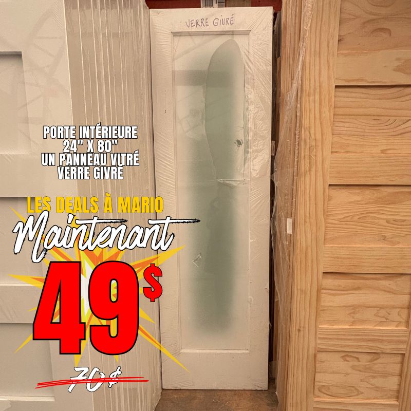 Porte Intérieure MDF 24 x 80 Vitre Givrée