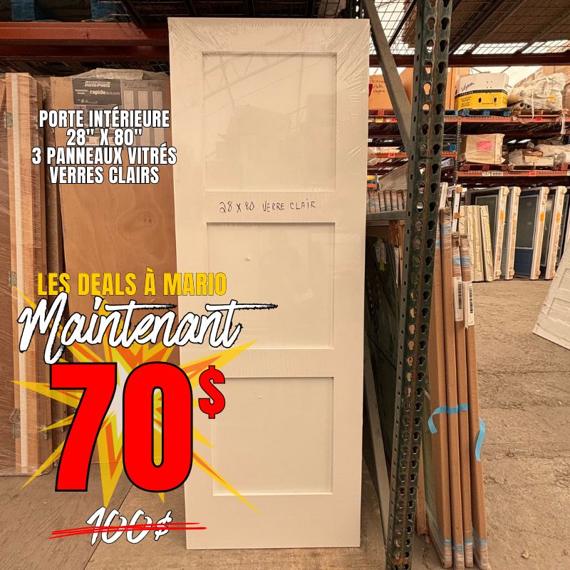 Porte à 3 Panneaux Vitrée Clair 28 x 80