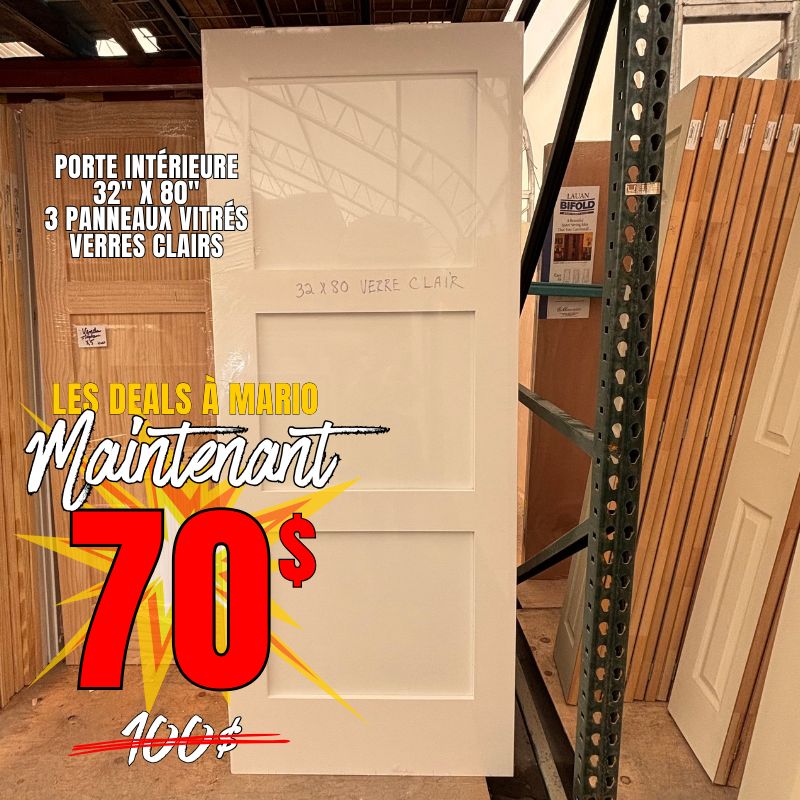 Porte Intérieure 3 panneux vitré clair 32 x 80