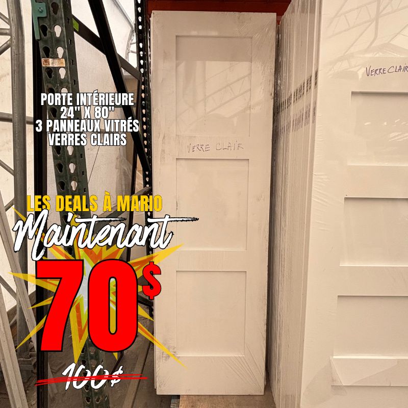 Porte à 3 Panneaux Vitrée Clair 24 x 80